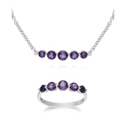 Classico bracciale e anello con cinque pietre di ametista in argento 925