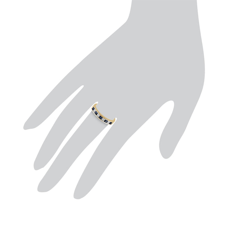 Fede nuziale con mezza fede nuziale in oro giallo da 9 ct da 0,40 CT con zaffiro naturale e diamanti
