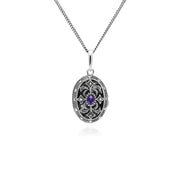 Collana portafoto in stile Art Nouveau in argento 925 con ametista ovale