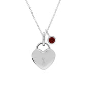 Classico ciondolo con lucchetto a cuore in argento 925 e ciondoli in granato