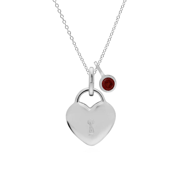 Classico ciondolo con lucchetto a cuore in argento 925 e ciondoli in granato