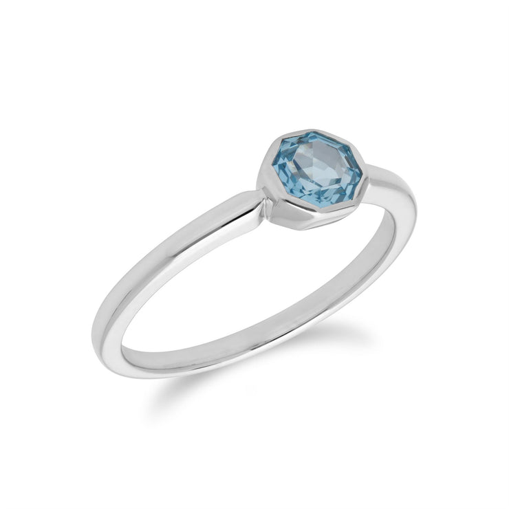 Anello Gemondo con topazio, anello ottagonale in pietra singola di novembre con topazio azzurro in argento sterling - TOPAZIO