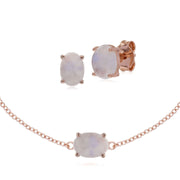 Bracciale e orecchini classici in argento 925 placcato in oro rosa con pietra di luna ovale arcobaleno