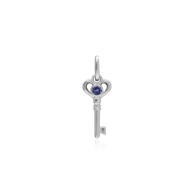 Ciondolo classico a chiave piccola in argento 925 con tanzanite rotonda