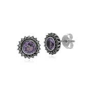 Orecchini con ametista, ametista in argento sterling e marcasite Orecchini Art Nouveau di febbraio