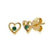 Ciondolo e orecchini classici a forma di cuore con smeraldo in oro giallo 375