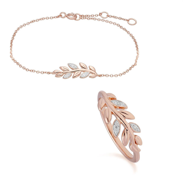 Anello e bracciale O Leaf in oro rosa 375 diamanti