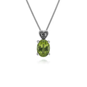 Orecchini pendenti e a bottone in stile Art Deco Argento 925 con peridoto ovale e marcasite