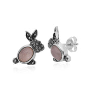 Orecchini a lobo con quarzo rosa, argento sterling con quarzo rosa da 1,58 ct e con marcasite da 0,27 ct