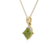 Collana con peridoto, ciondolo con peridoto in oro giallo da 9 ct e diamante quadrato su catena da 45 cm