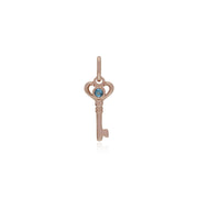 Ciondolo classico con lucchetto a cuore intrecciato in argento 925 placcato oro rosa e ciondoli chiave con topazio azzurro