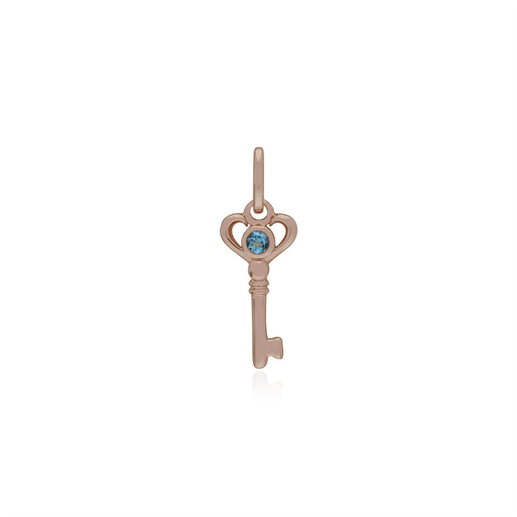 Ciondolo classico con lucchetto a cuore intrecciato in argento 925 placcato oro rosa e ciondoli chiave con topazio azzurro