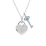 Classico ciondolo con lucchetto a cuore in argento 925 e ciondoli chiave turchese