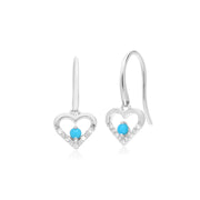 Classico pendente a cuore e orecchini pendenti in oro bianco 375 rotondo con turchese e diamante