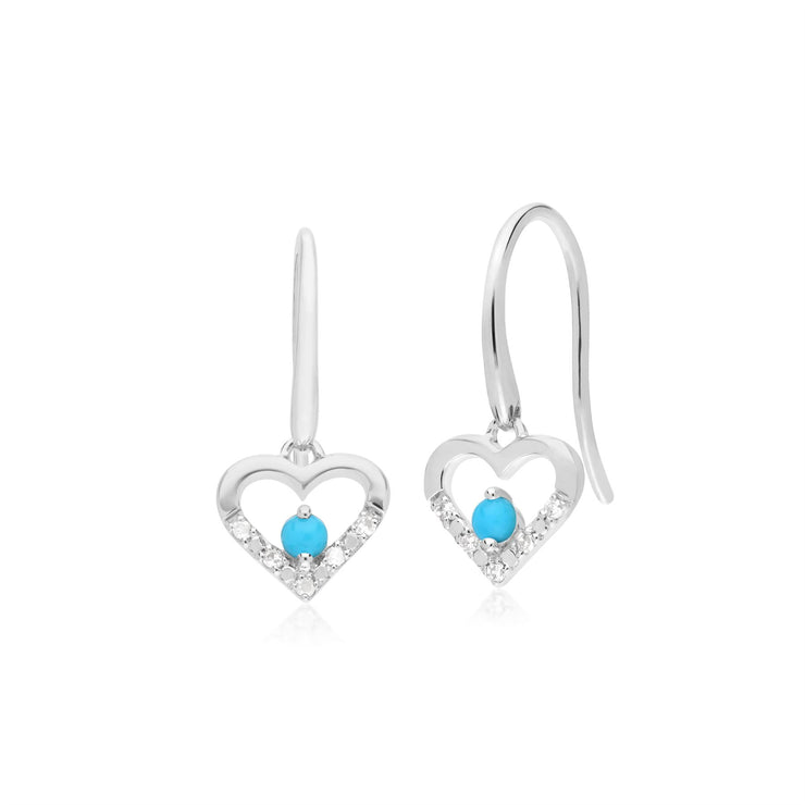 Classico pendente a cuore e orecchini pendenti in oro bianco 375 rotondo con turchese e diamante