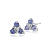 Orecchini a lobo e pendente floreale Tanzanite in oro bianco 375 e diamanti