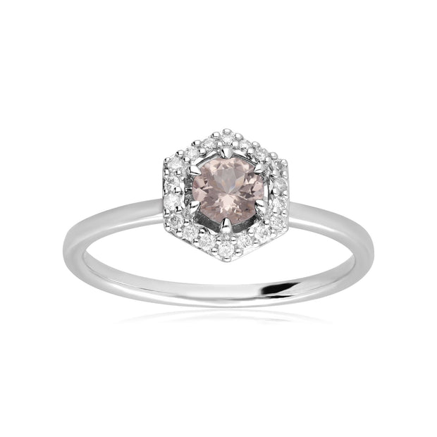 Anello di fidanzamento Halo in oro bianco 375 con morganite e diamante da 0,556 ct