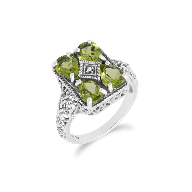 Anello in stile Art Nouveau in argento 925 con peridoto