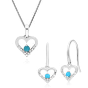 Classico pendente a cuore e orecchini pendenti in oro bianco 375 rotondo con turchese e diamante