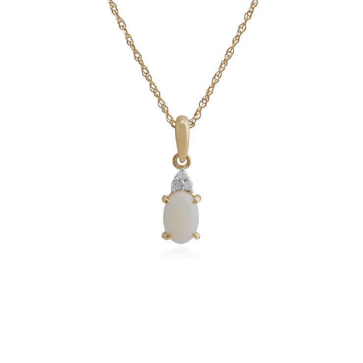 Classico pendente ovale e diamante in oro giallo 375 con opale e orecchini a bottone
