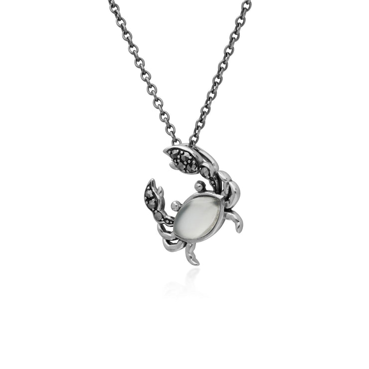 Collana con pietra di luna, pietra di luna in argento sterling da 1,5 carati e granchio marcasite da 0,15 ct, collana da 45 cm