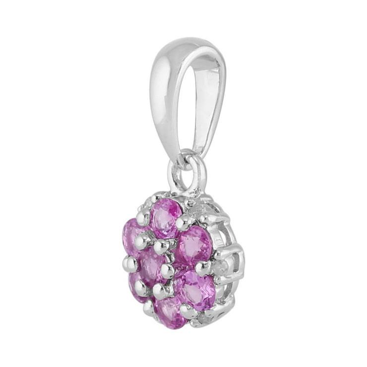 Ciondolo e orecchini a cerchio floreali in argento 925 con zaffiro rosa e diamanti