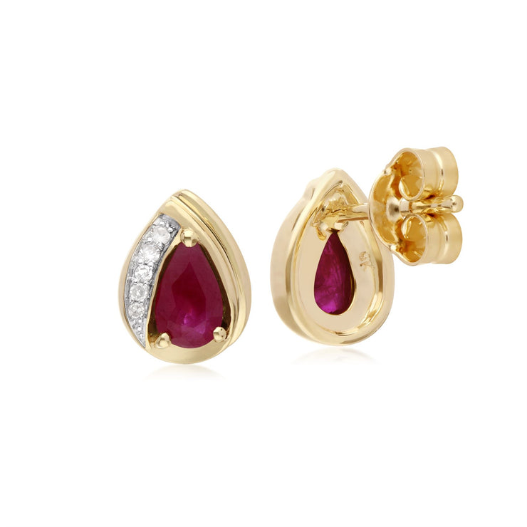 Orecchini con rubini, orecchini classici in oro giallo da 9 ct con rubini e diamanti a forma di pera