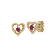 Ciondolo e orecchini classici a forma di cuore in oro giallo rubino 375