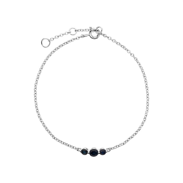 Bracciale in argento sterling con tre pietre rotonde con zaffiro sfumato da 19 cm