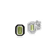 Orecchini ottagonali in argento sterling con peridoto e smalto nero