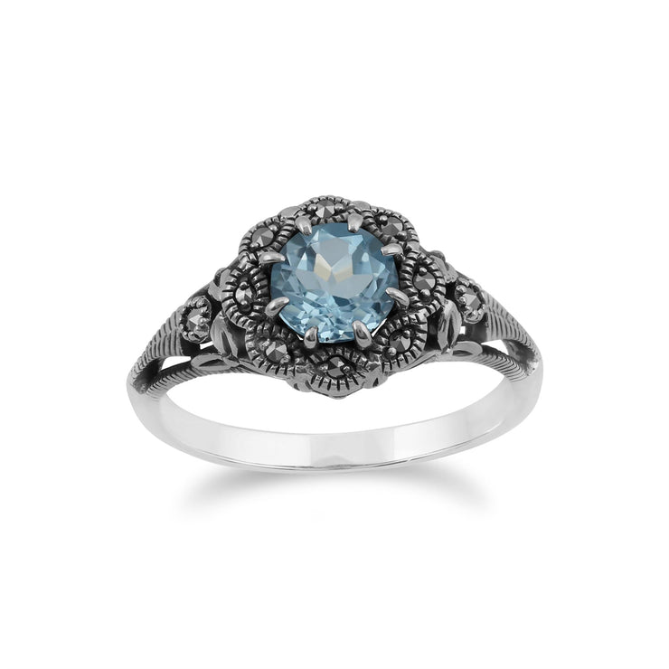 Anello Gemondo Marcasite, topazio blu in argento sterling e anello marcasite