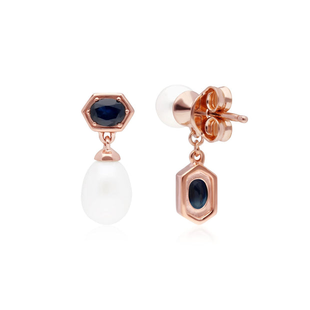 Orecchini di perle moderne asimmetriche Argento 925 placcato oro rosa Perla e zaffiro