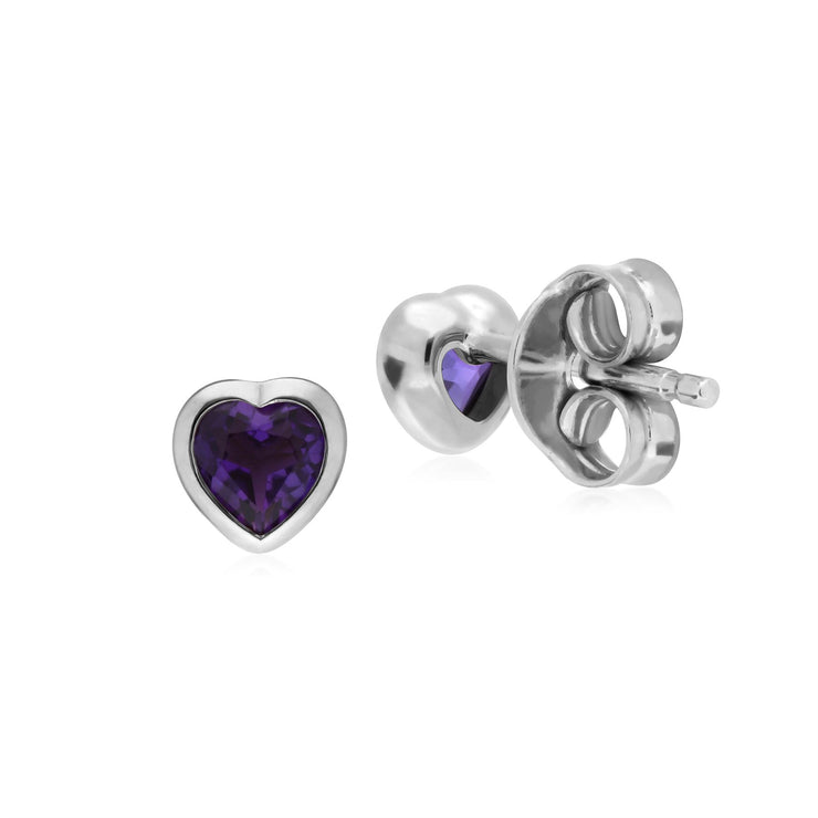 Orecchini a cuore con ametista e pietra singola in argento sterling