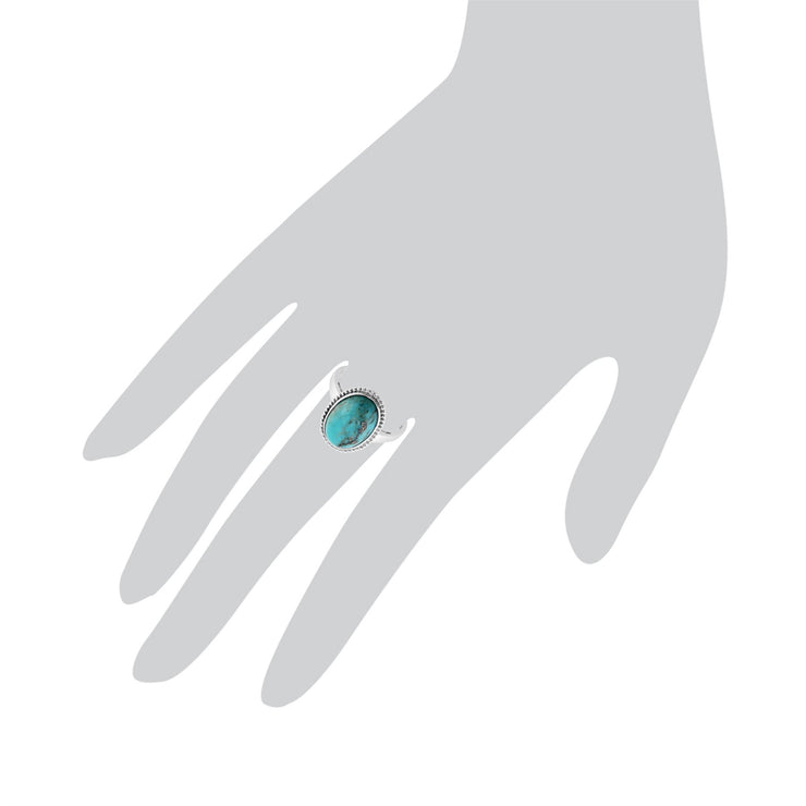 Gemondo Anello Turchese, Argento Sterling 4.00ct CT Cabochon Turchese Chaton Ovale Set Anello con Pietra Singola