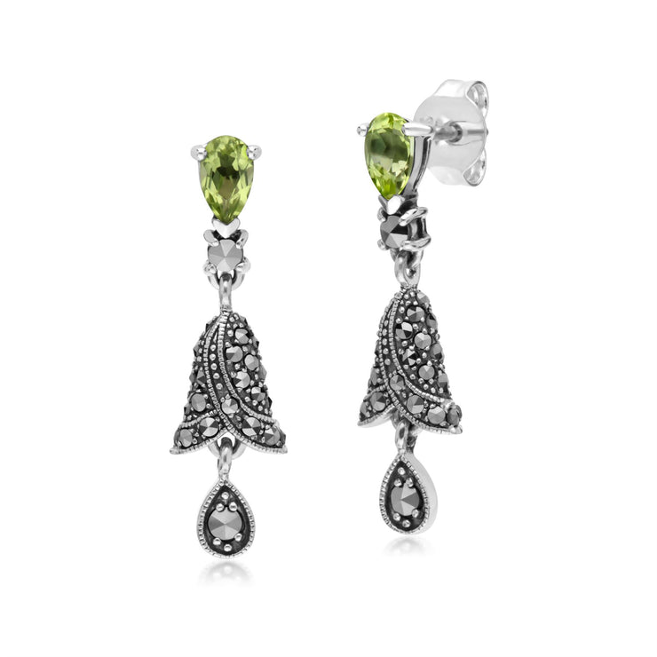 s Orecchini pendenti con campana in argento sterling con peridoto e marcasite