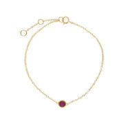 Bracciale con rubini, bracciale in oro giallo da 9 ct con pietra singola e rubino rotondo Milgrain da 19 cm