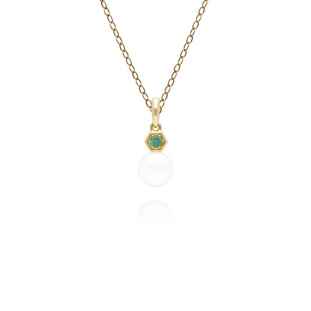 Ciondolo moderno in oro giallo 375 con smeraldi e perle