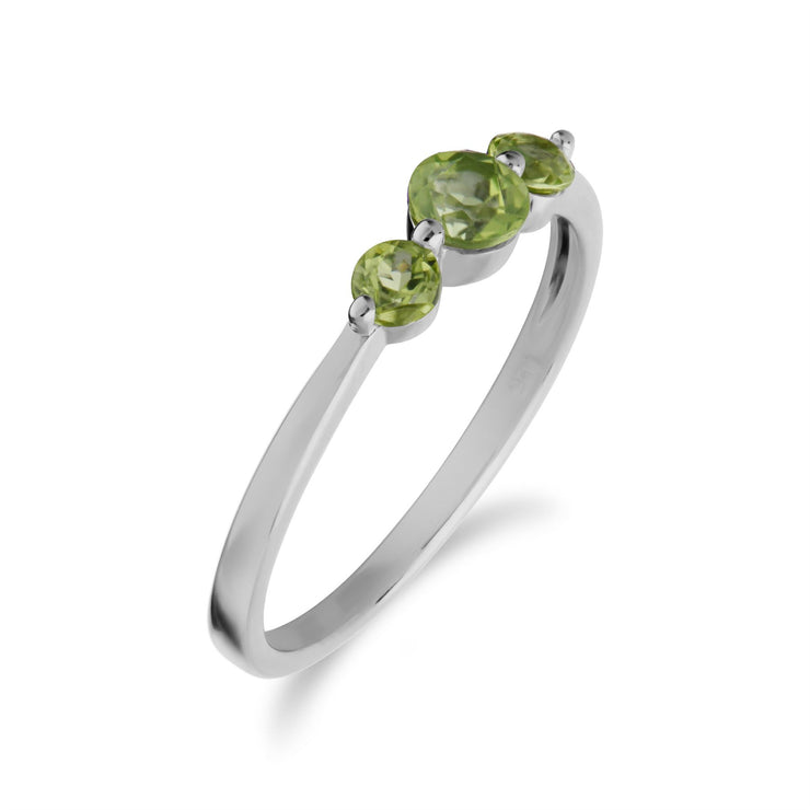 Gemondo Anello da donna in argento sterling con tre pietre di peridoto rotondo sfumato - Peridoto