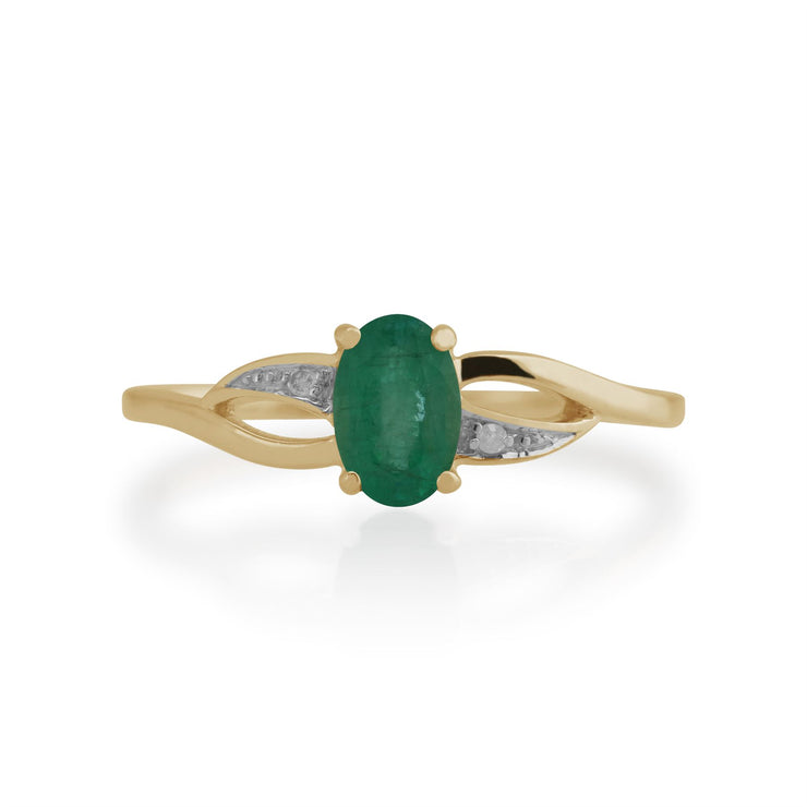 Anello Gemondo con smeraldo, anello in oro giallo da 9 ct con smeraldo da 0,47 ct e anello con diamanti