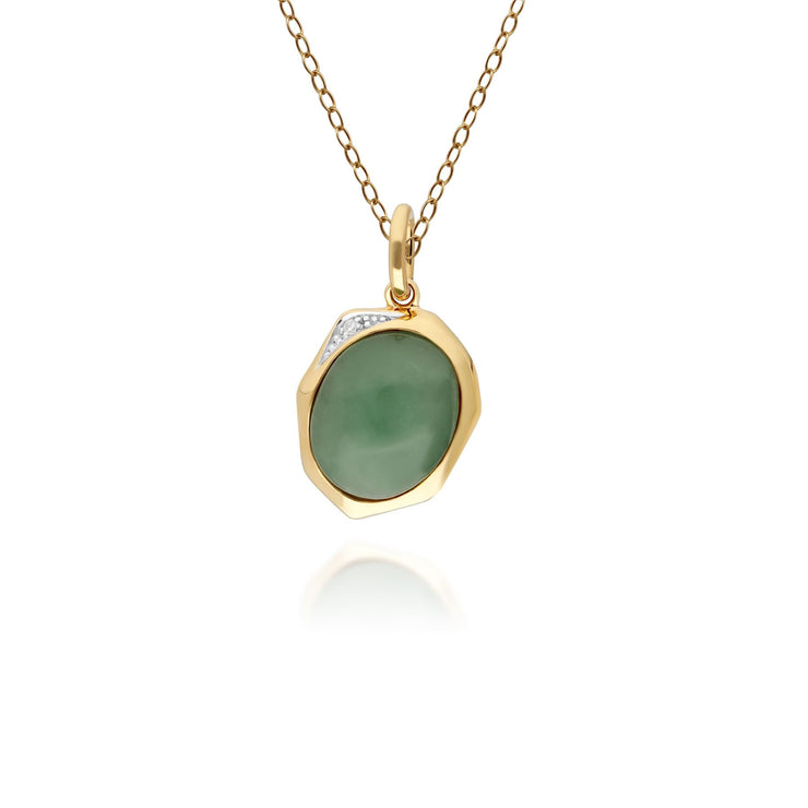 Ciondolo Collezione Irregolare Argento 925 Placcato Oro Giallo Giada Verde Colorata e Diamante