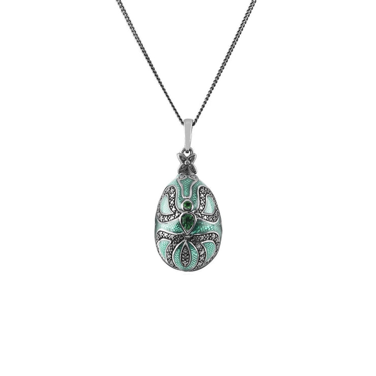 Collana Uovo Cromato con Diopside e Smalto Verde