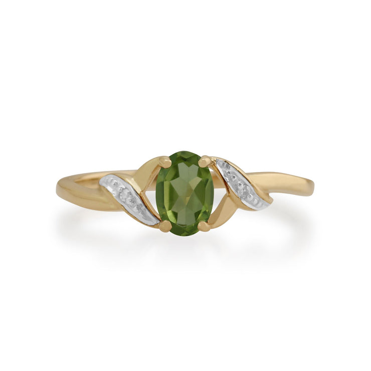 Anello Gemondo con peridoto, anello con peridoto e diamanti da 0,51 ct in oro giallo da 9 ct