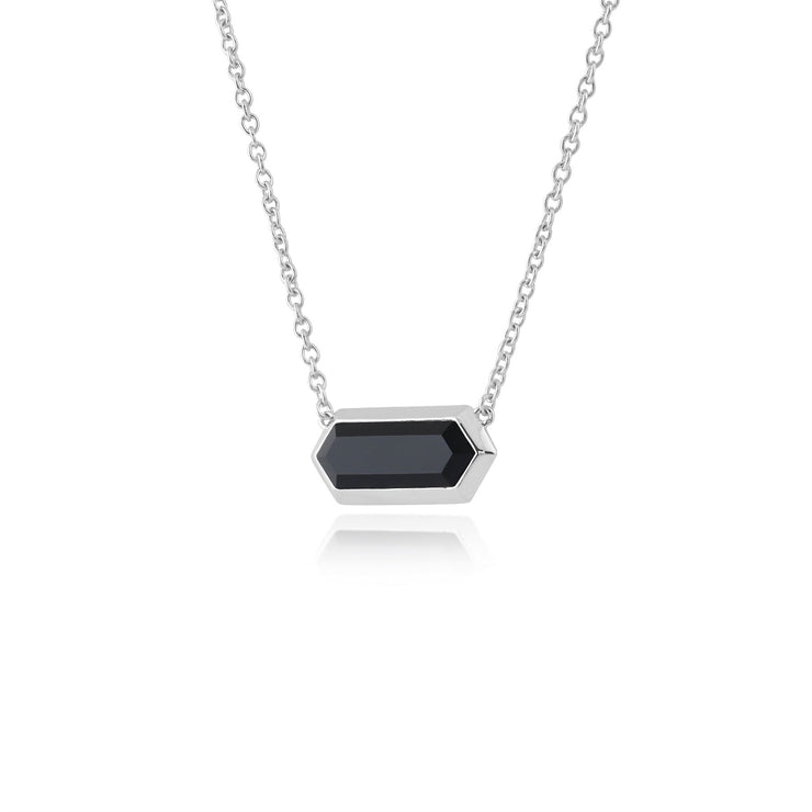 Collana geometrica in argento 925 con prisma esagonale in onice nero