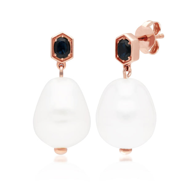 Orecchini pendenti con perle barocche moderne Argento 925 placcato oro rosa Perla e zaffiro