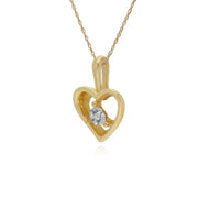 Collana con diamanti, pendente a cuore con pietra singola in oro giallo da 9 ct su catena da 45 cm