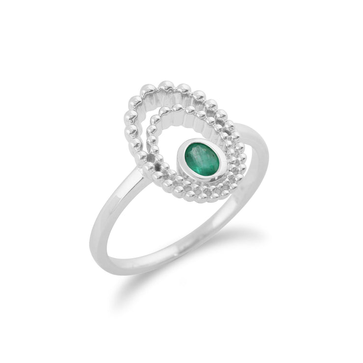 Classico pendente ovale con aureola in smeraldo rotondo in argento 925 e anello con castone