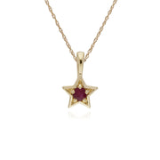 Collana con rubini, ciondolo a forma di stella con pietra singola in oro giallo da 9 ct su catena da 45 cm