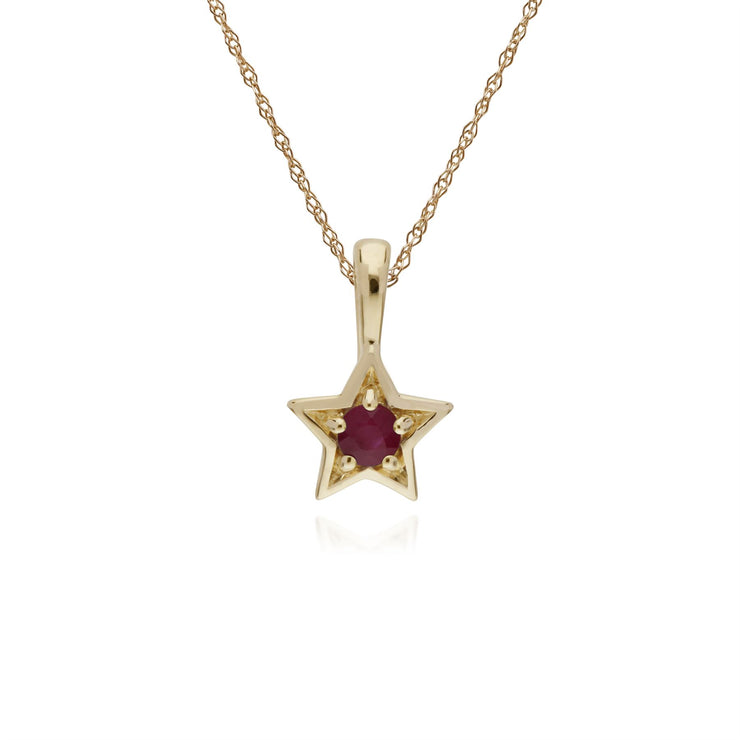 Collana con rubini, ciondolo a forma di stella con pietra singola in oro giallo da 9 ct su catena da 45 cm