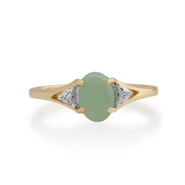 Anello in giada gemondo, oro giallo da 9 ct, giada verde da 0,94 ct e anello con diamanti