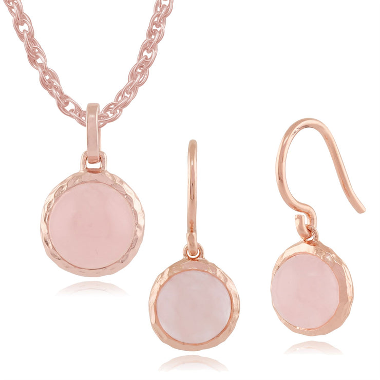 Orecchini pendenti e pendenti Boho in argento 925 placcato oro giallo con castone rotondo al quarzo rosa